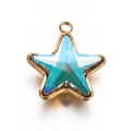 Star-shaped golden pendant with blue gradient crystal for DIY jewelry making - Green