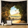 Détail de tapisserie bohème montrant un coucher de soleil sur l'océan à travers une grotte - Coucher de Soleil en Grotte Marine (GT109619) / 73x95cm (Tissu Brossé)