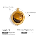 Oval stainless steel pendant with tiger eye stone inlay and golden finish detail - Tiger Eye Oval Edged Pendant (PJ92570)