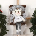 Silberner Rentier-Plüsch-Anhänger am Holzrahmen mit Merry Christmas Banner Deko - Weihnachtsrentier / 26*45cm