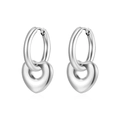Pendientes de aro de acero inoxidable pulido con colgantes de corazón para mujer - Hebilla de Oreja de Corazón Hueco / Color Acero