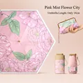 Pink floral 5-fold mini umbrella with matching carrying case, 14cm compact size - 14CM 5-Fold with Clutch / Pink Flower City