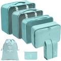 Lot de 7 organiseurs de voyage bleu clair avec cubes de rangement et sacs à linge - Ensemble de 7 pièces / Bleu lac