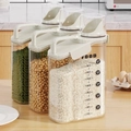Set of 3 transparent kitchen cereal storage containers with white lids and measuring cups - With Measuring Cup/Handle / 2800ml-3 Pack