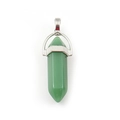 Green hexagonal natural stone crystal bullet pendant with silver metal bail attachment - Green