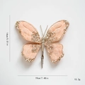 Clip a farfalla natalizia in velluto rosa con paillettes dorate e perle, 14cm - Oro