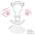 White plush cat cosplay set with sequin ears, paw gloves, tail, and tutu skirt - White Faux Fur Sequin Cat Ear Set With Gloves and Star Tutu Skirt