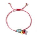 Rood-wit gevlochten armband met blauwe Evil Eye-bedel en gouden accenten - Rood Wit Geweven Emaille Oog(JS-B23112218A)