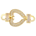 Macro detail of gold plated heart connector with cubic zirconia for jewelry making - Style-11 (Gold Pave Heart Clasp)
