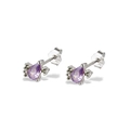 S925 sterling silver stud earrings with purple teardrop zircon and green side stones - Style 3 Platinum