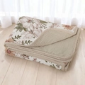 Detail of floral baby swaddle blanket with quilted texture and soft khaki reverse side - 100*120CM / Beige Pink Orange Floral (Style 6)
