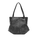 Borsa tote grigio antracite minimalista in finta pelle scamosciata stile vintage - Nero Carbone