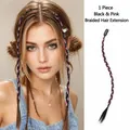 Brown black and sakura pink highlighted hair braid extension with metal clip accessory - 1PC - Braided Hair Extension / Sakura Pink