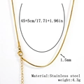 18K gold plated stainless steel snake chain necklace 1.5mm width and 45cm length - 1.5mm Square Snake Chain-Gold