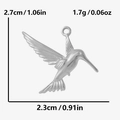Vista dettagliata del ciondolo colibrì in acciaio 304 con dimensioni e peso per gioielli - Acciaio inossidabile 304 / Argento