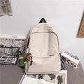 Zaino da viaggio beige minimalista per studenti con portachiavi a forma di dinosauro verde - Bianco Con Pendente T-Rex Arrabbiato