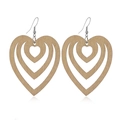 Detailed view of layered hollow heart-shaped wooden earrings with natural wood grain - #9 Layered Heart Hollow Style