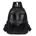 Classic black PU leather backpack with rivet details and large capacity for women - Black