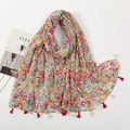 Floral print voile scarf with colorful tassel edges for spring and autumn fashion - 180*90CM / Colorful Pastoral Small Floral (XB917)