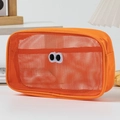 Vibrant orange mesh makeup bag with cute cartoon eyes and large capacity storage - Orange