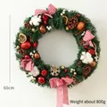 Corona de Navidad de 60cm de diámetro con lazo de cuadros rojos, piñas y bayas, 800g - 60CM / Estilo de Lazo Pequeño