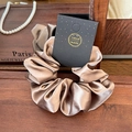 Champagne satin silk scrunchie with lace trim and vintage handmade display card - Rose Satin Brown