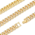 Classic gold Cuban link chain for men with iced out rhinestone pavé and secure box clasp - 20inch(50cm) / Gold Necklace