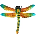 Close-up of vibrant gradient metal dragonfly wall art with intricate iron textures - Orange