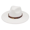 Detail of white fedora with brown beaded band and golden feather charm accessory - Adult (57-60cm) / White Heart (Gold Feather)