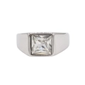 Minimalist silver titanium steel ring with a large square-cut transparent gemstone - Steel Color White Stone