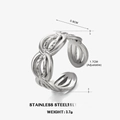 Anillo ajustable de acero inoxidable plateado con un diseño entrelazado hueco trenzado - Estilo Redondo Hueco / Color Acero