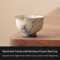 Chinese ceramic daisy bud teacup with grass ash glaze and bamboo pattern, 40ml - Hand-Painted Bamboo - Grass Ash Glaze Bud Cup