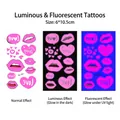 Tatuaggi luminosi con cuori e labbra YQ-001 che mostrano effetti giorno e notte - Stile Labbra Cuore Rosa (YQ-001)