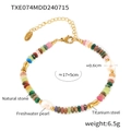 Bracciale boho con perline multicolori in pietra naturale e perle d'acqua dolce - Bracciale / Oro