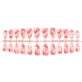 Pink and white gradient almond press-on nails with white line patterns and maple leaf art - Strip Style (E-94-59) / 24 Pcs/Set
