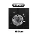 Serviettes de fête disco noires avec motif boule disco argentée, 25 pièces, taille 16,5 cm - Serviette Boule Disco Noire / Type standard