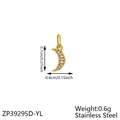 Detailed size view of a gold moon pendant in stainless steel with clear zircons - Zirconia Moon / Gold