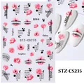Pink floral and text nail sticker STZ-CS235 with peonies and fairy lettering - STZ-CS235 Pink Floral Text