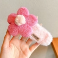 Barrette à cheveux fleur en peluche rose avec perles vintage et étiquette mode - Pince à Cheveux Fleur en Peluche Rose (1#) / 12cm