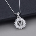 Silver letter V pendant necklace with sparkling cubic zirconia on a box chain - Letter V / Silver