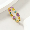 Anillo luminoso de acero de titanio con forma de corazón y goteo de aceite de color - US 6 / Oro + Púrpura