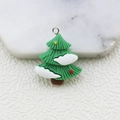 Green resin Christmas tree pendant with white snow detail and silver metal ring loop - Christmas Tree