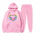 Ensemble survêtement rose avec sweat à capuche et jogging assorti au motif de cœur - S / Rose-Ailes Arc-en-ciel