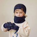 Kinder winterset donkerblauw met gebreide muts sjaal en handschoenen fleece voering - 3-Delige Set (Muts + Sjaal + Handschoenen) / Marineblauw
