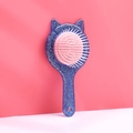 Blue cat ear hairbrush with white bristles and pink cushion for hair detangling - Glitter Blue Cat Comb