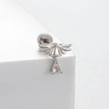 Titanium steel angel earring with bow and teardrop zircon pendant on white block - Angel Wings Teardrop Pendant (A133-5#) / Single Piece
