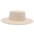 Close-up of beige wide brim wool felt hat with flat top crown and smooth texture - Adult (57-60cm) / Beige