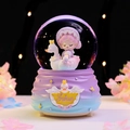 Swan crystal ball music box with purple and blue gradient base and glowing interior - 2532 Pink Hair / Medium 80# LED Light+Music