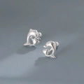 Silver-plated dolphin holding heart stud earrings for women in elegant minimalist style - Dolphin Heart Shape (A199)