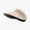 Women's beige straw visor hat with breathable open top and black sun protection lining - Beige